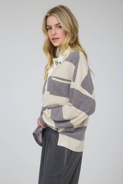 Mallick Collared Striped Longsleeve Top