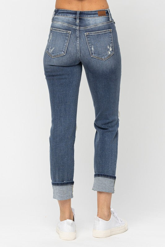 Judy Blue DW Boyfriend Distressed Cuffed Jeans