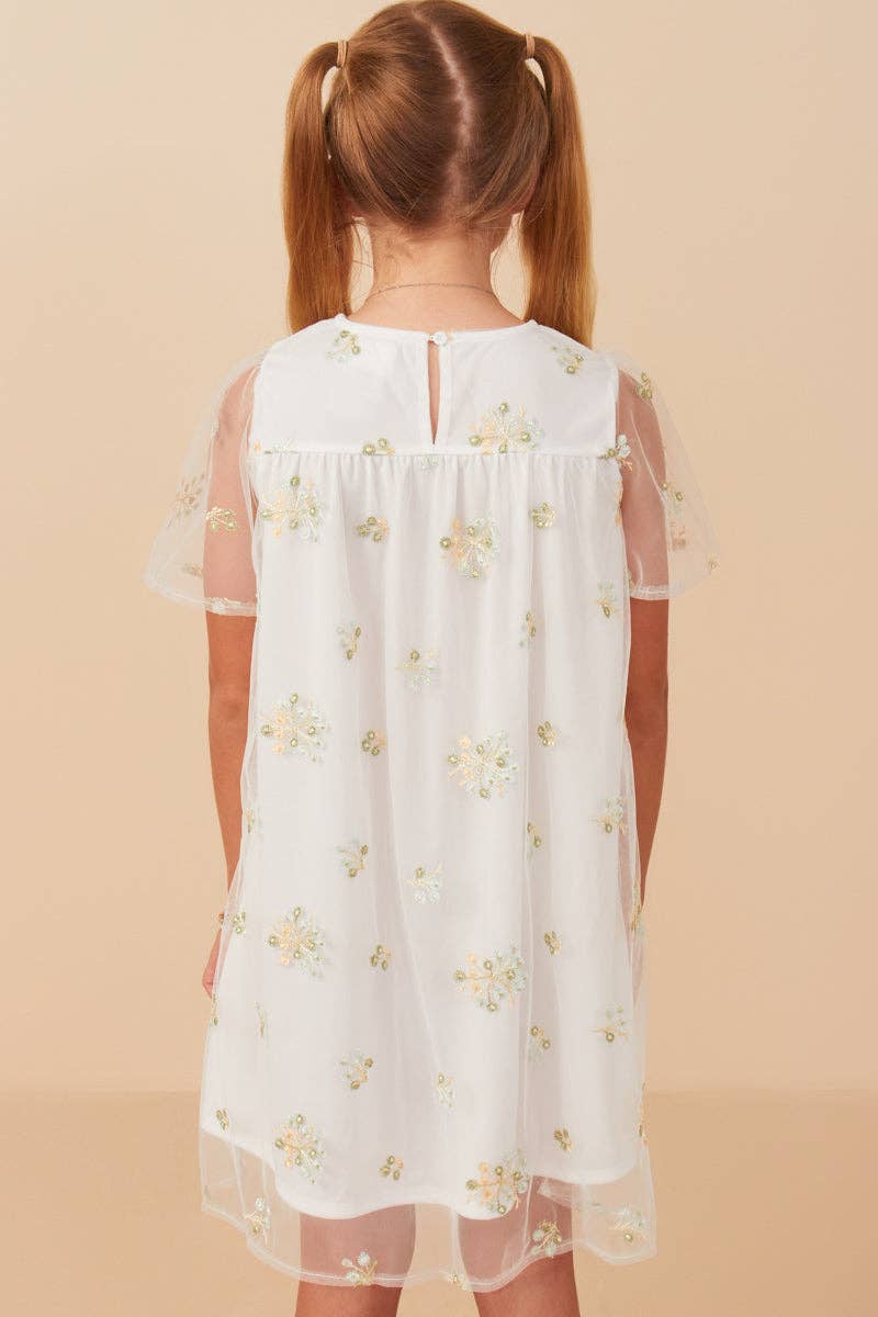 Girls Sheer Embroidered White Dress