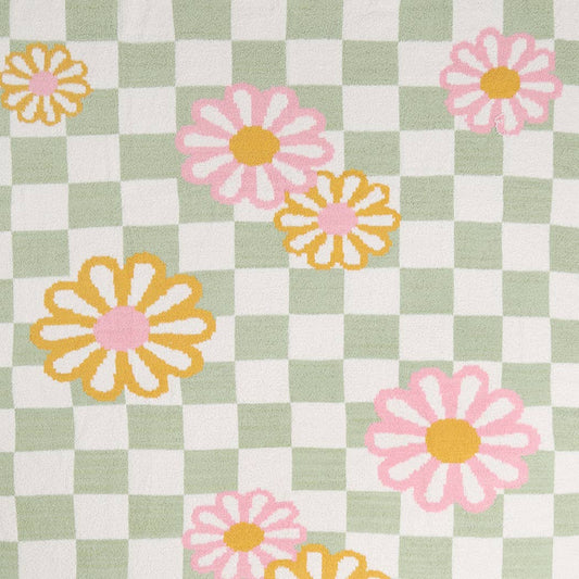 Retro Checkered Daisy Microfiber Throw Blanket