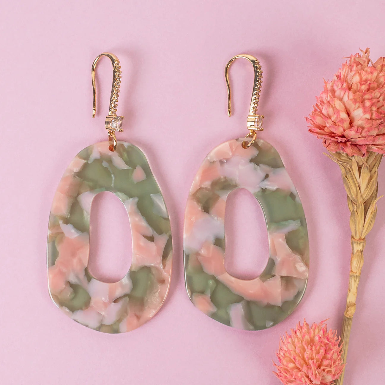 Oval Resin Olive Earrings