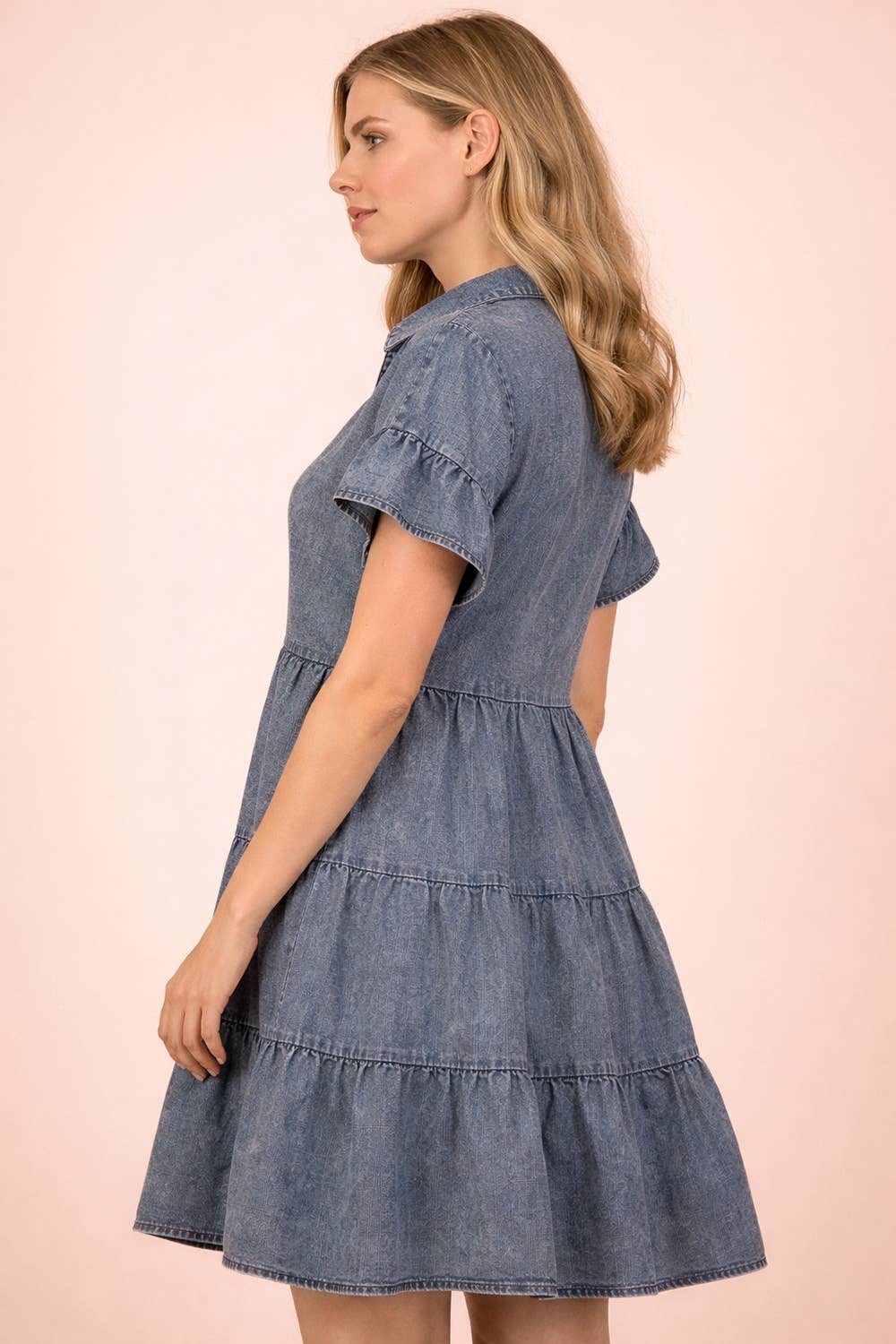 Vallie Chambray Tiered Mini MW Dress