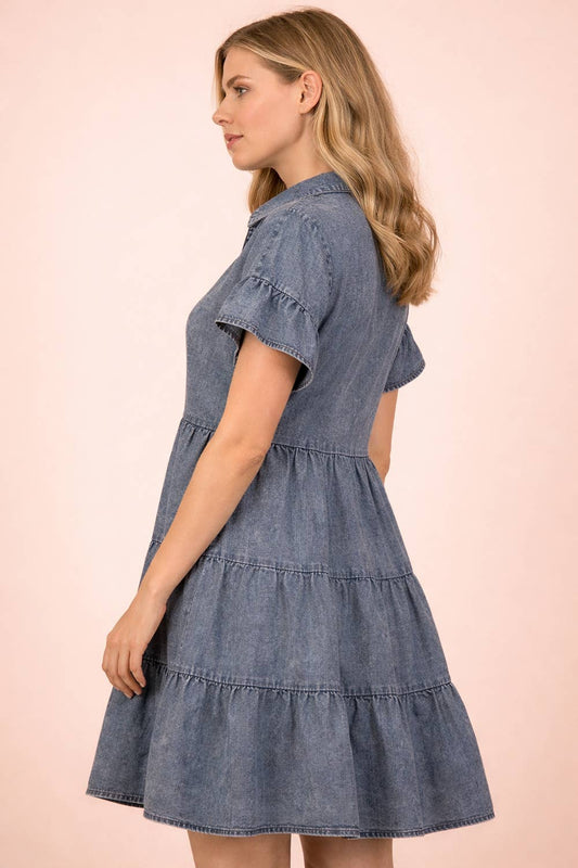 Vallie Chambray Tiered Mini MW Dress