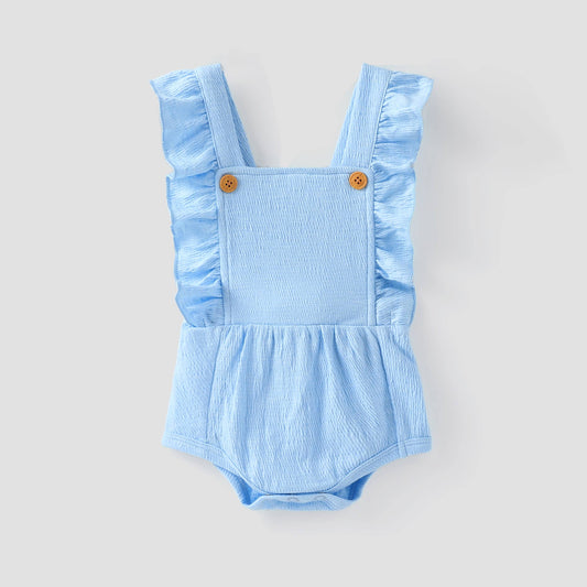 Baby Girl Blue Ruffled Button Romper