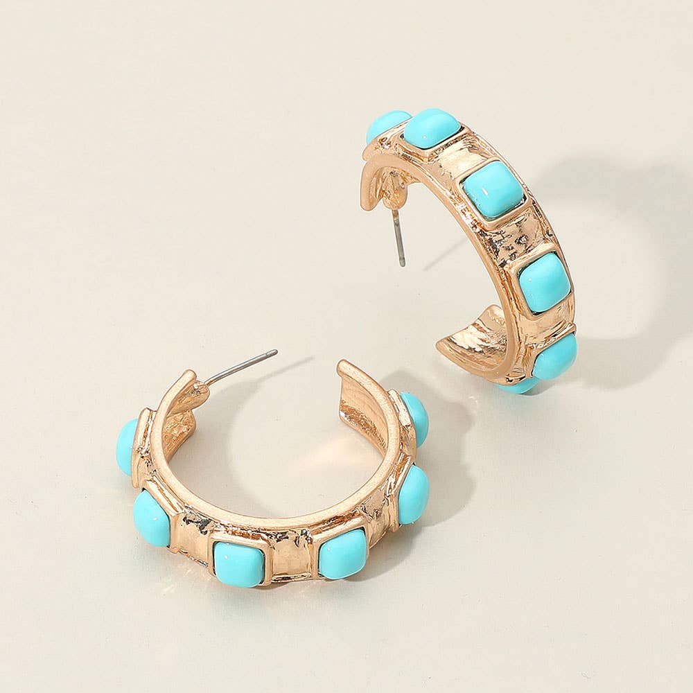 Virginia Chunky Turquoise Hoop Earrings
