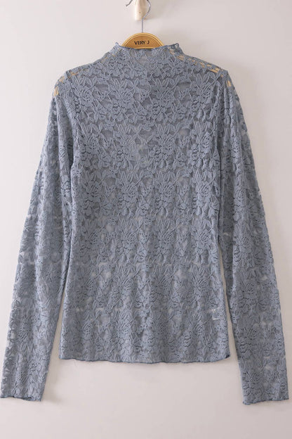 Gloria Lace Long Sleeve Slate Blue Top