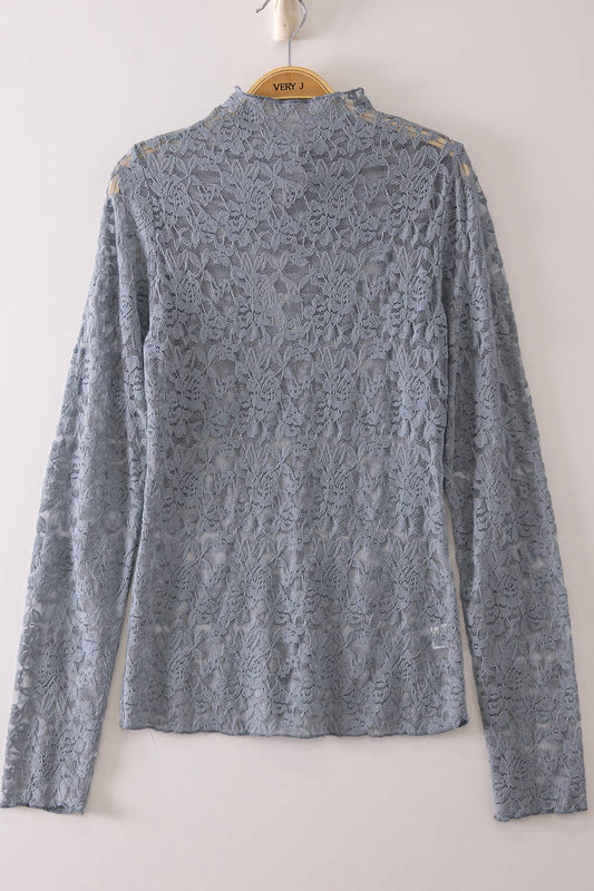 Gloria Lace Long Sleeve Slate Blue Top