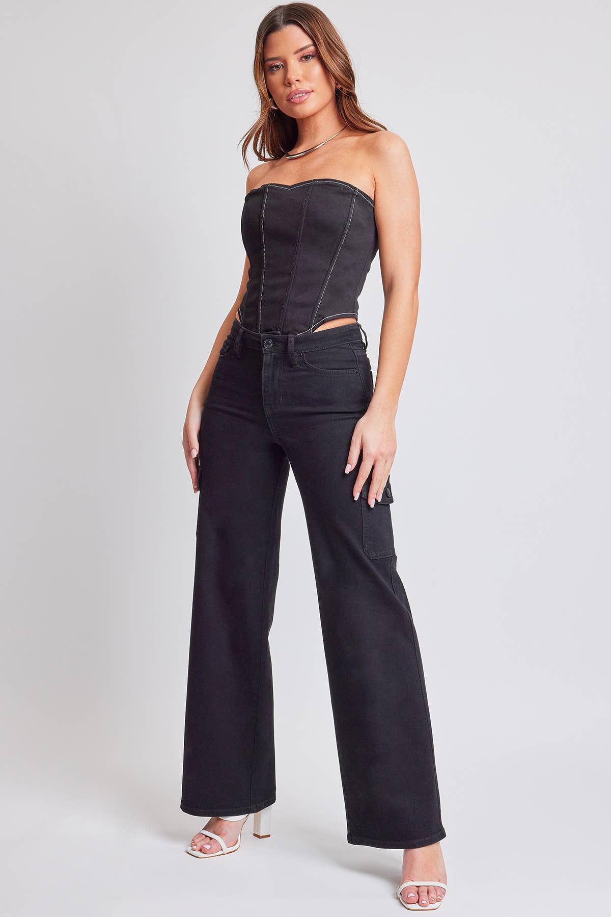 YMI Black Wide Leg Skater Cargo Jeans