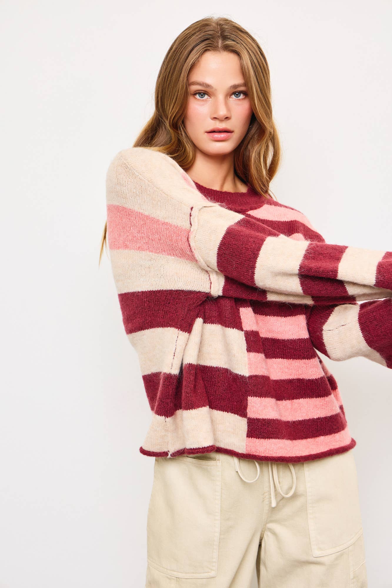 Astrid Maroon & Pink Stripe Knit Sweater