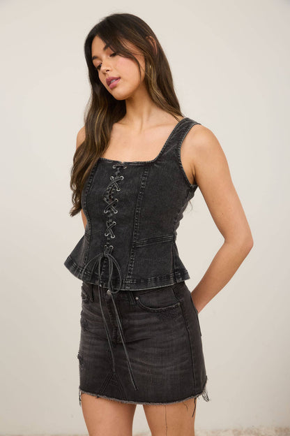 Marlow Lace-Up Denim Top