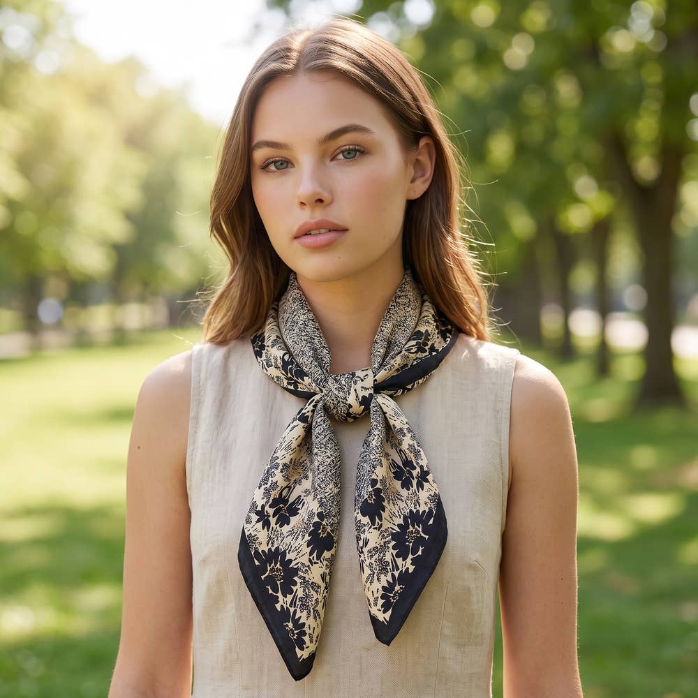 Finch Black Floral Speckled Satin Scarf