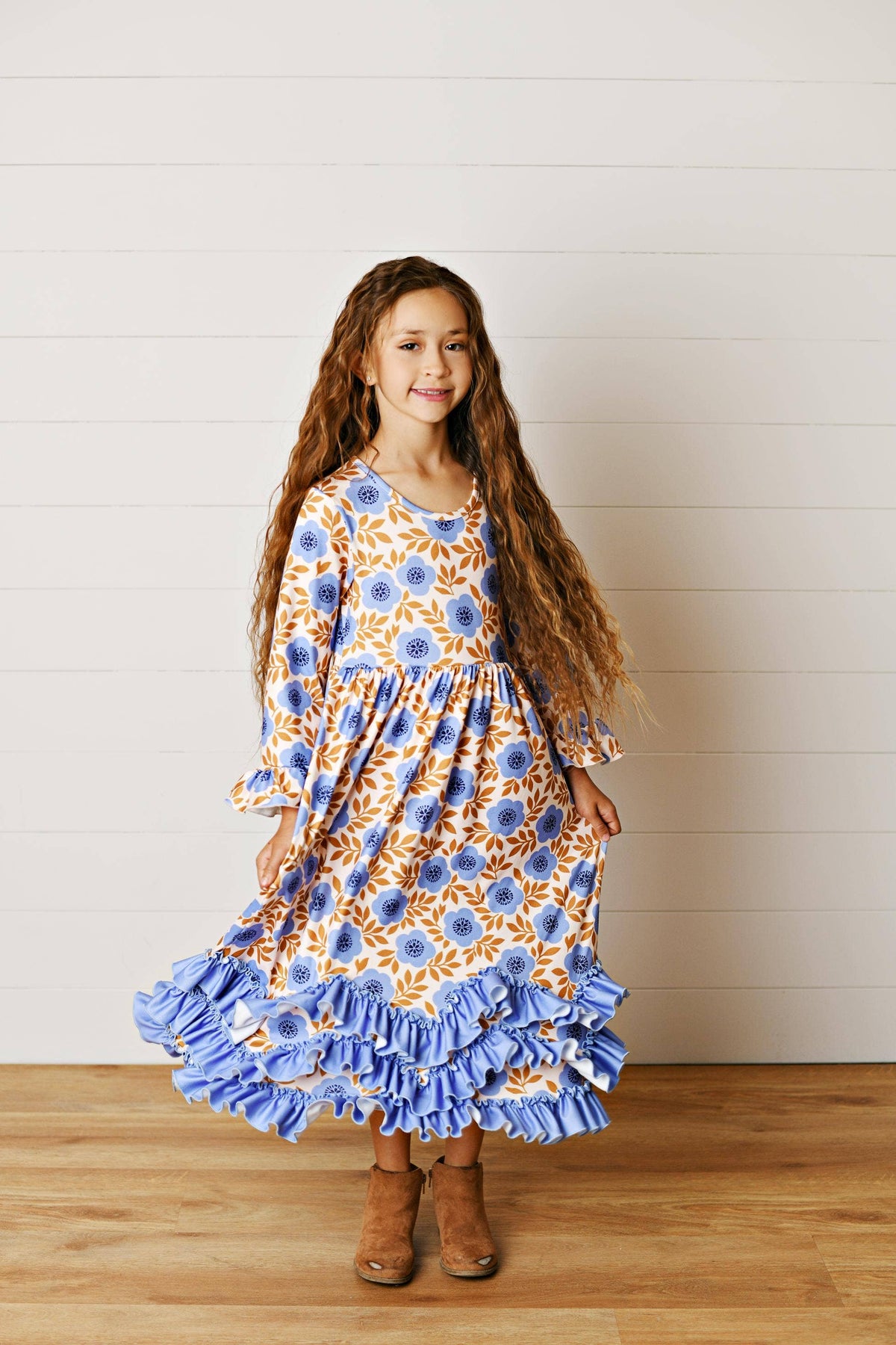 Girls Periwinkle Floral Maxi Dress