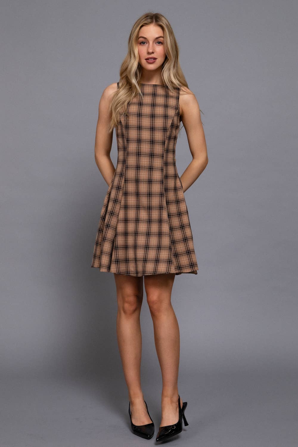 Brooklyn Plaid Mini Khaki Dress