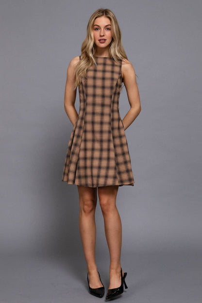 Brooklyn Plaid Mini Khaki Dress