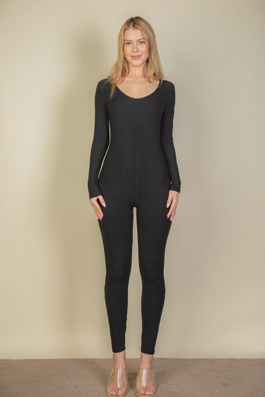 Scoop Neck Long Sleeve Fitted Jumpsuit