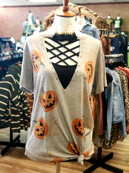 Jack O'Lantern VNeck Choker Tee