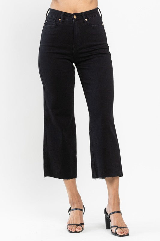 Everwinter Judy Blue Black Crop Wide Leg Jeans