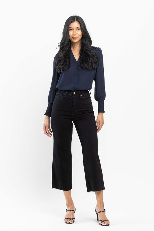 Everwinter Judy Blue Black Crop Wide Leg Jeans