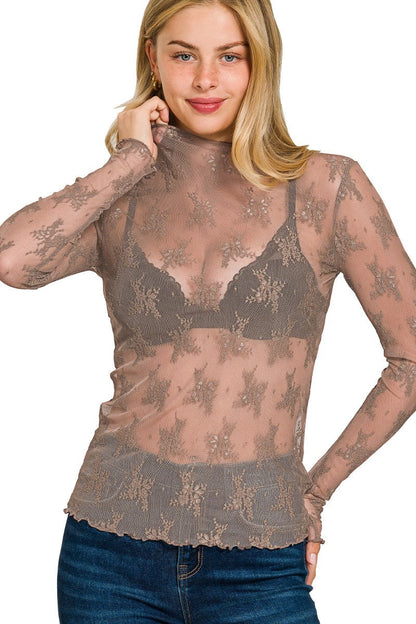 Sun City Zenana Lace Long Sleeve Top