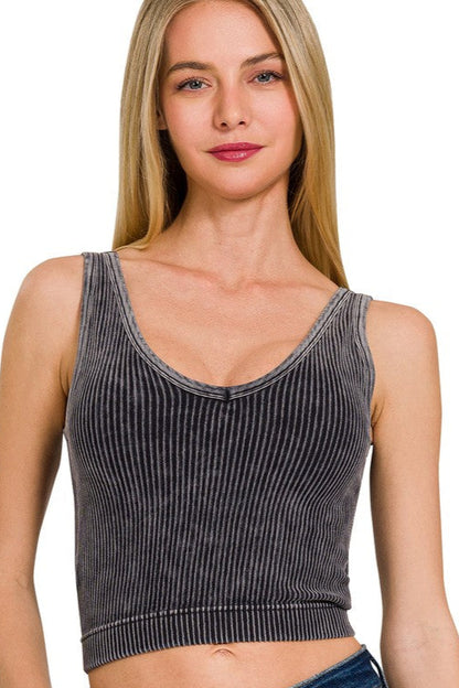 Poway V-Neck Ribbed Padded Tank Top