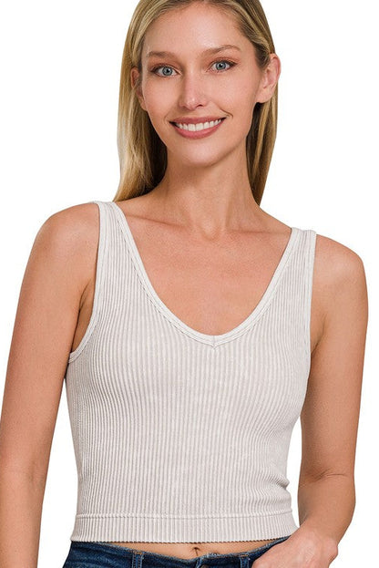 Poway V-Neck Ribbed Padded Tank Top