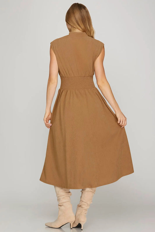 Perry Corduroy Zip Tan Dress