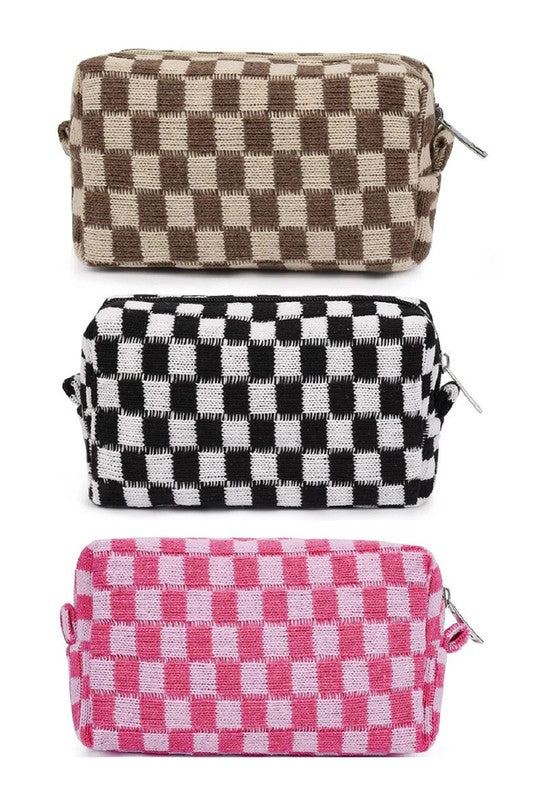 Checkered Knit Makeup Rectangular Bag
