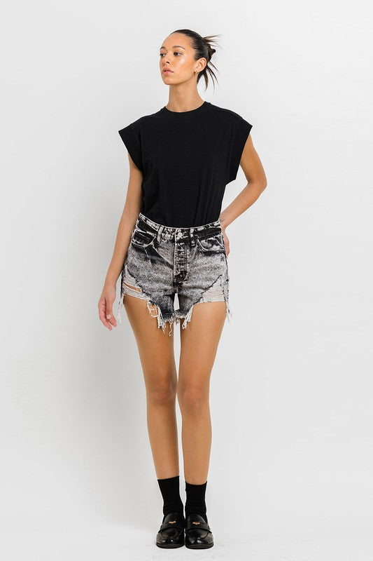 Vervet Sasha Grey Acid Wash Mom Shorts