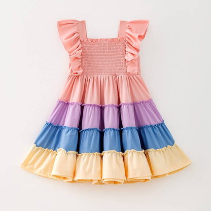 Girls Rainbow Smocked Dress