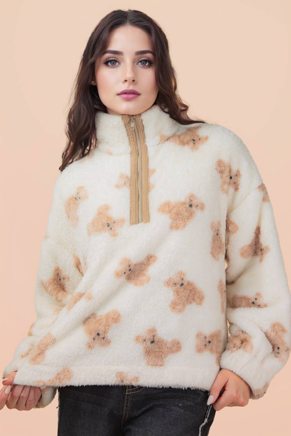 Teddy Bear Quarterzip Fuzzy Pullover