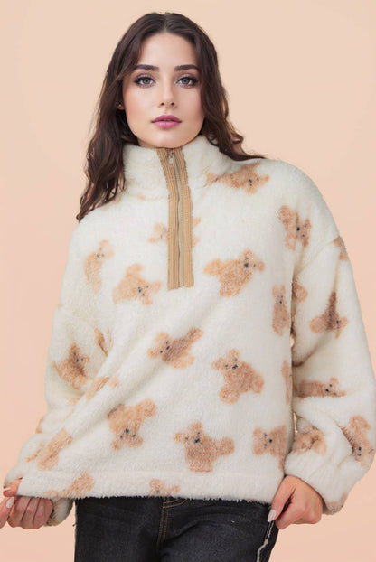 Teddy Bear Quarterzip Fuzzy Pullover
