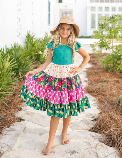 Girls Valine Tropical Floral Tiered Dress