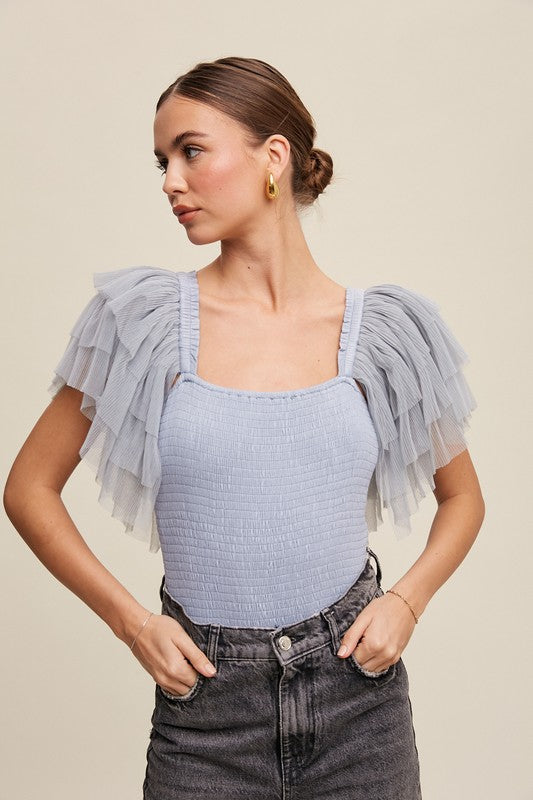 Claiborne Tulle Sleeve Bodysuit