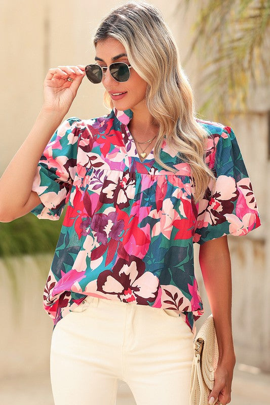 Saratoga Floral Bubble Sleeve Blouse