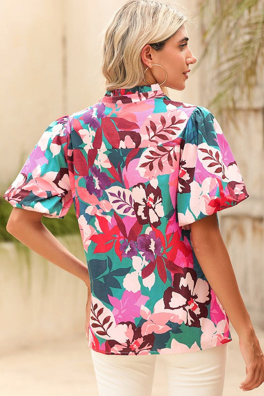 Saratoga Floral Bubble Sleeve Blouse