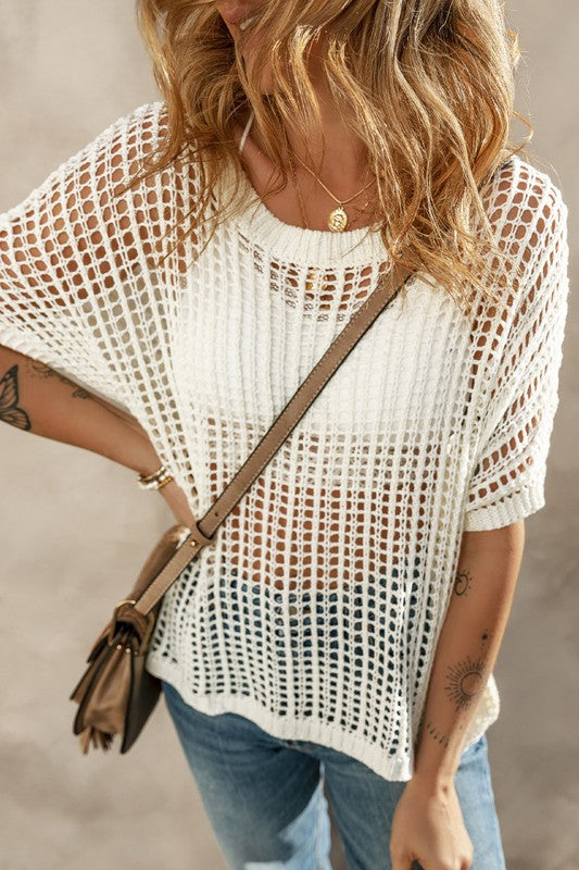Anchorage Crochet Short-Sleeve Coverup