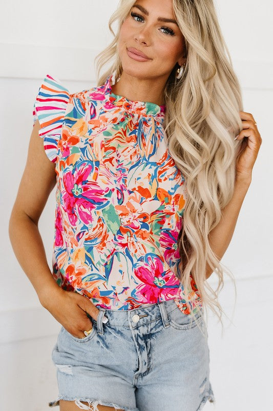 Mapleton Abstract Striped Ruffle Blouse