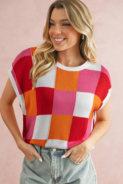 Checkered Knit Top