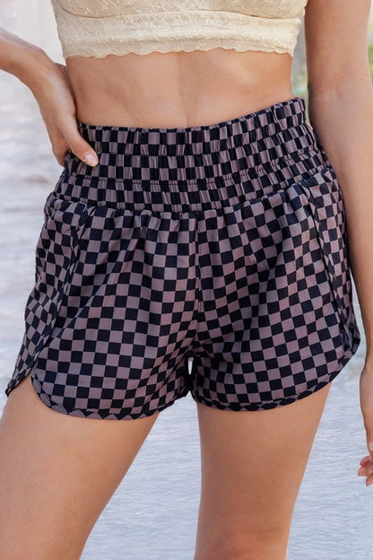 Dark Checkered High Waisted Athletic Shorts