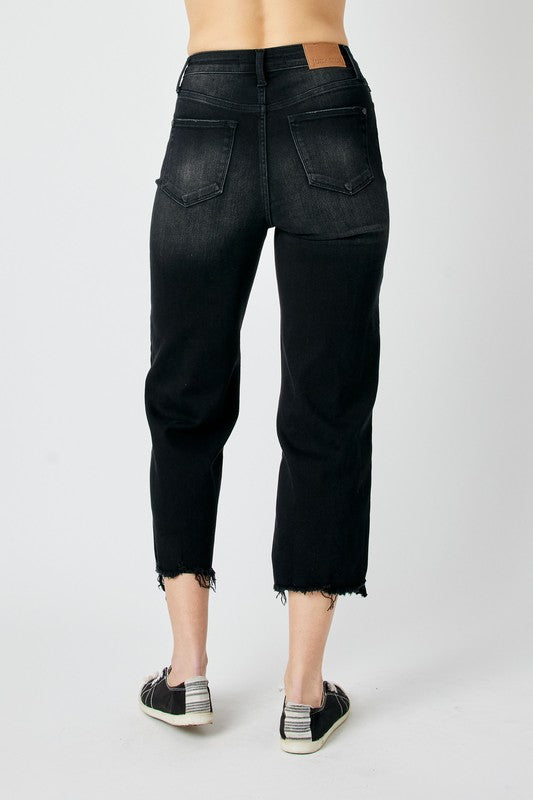 Judy Blue Black Button-fly Cropped Wide Leg Jeans