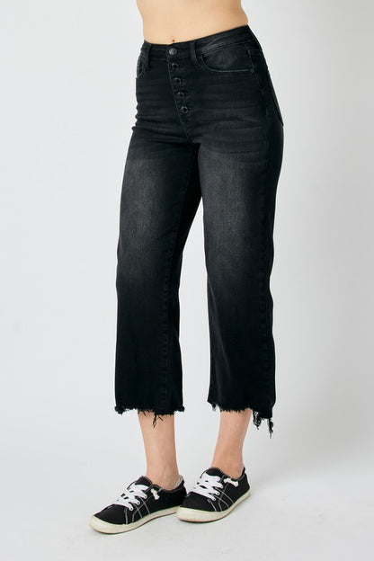 Judy Blue Black Button-fly Cropped Wide Leg Jeans