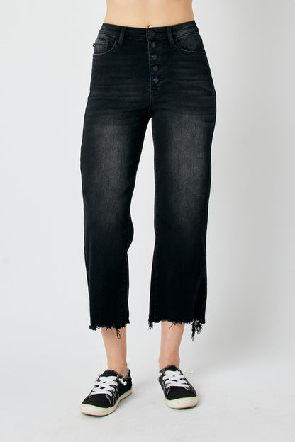 Judy Blue Black Button-fly Cropped Wide Leg Jeans