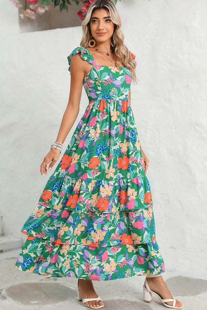 Rowena Tropical Green Floral Maxi Dress