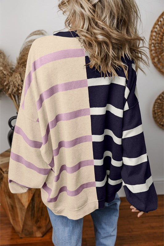 Lampasas Navy & Purple Striped Sweater