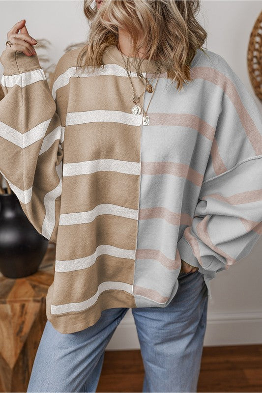 Lampasas Oatmeal & Grey Striped Sweater