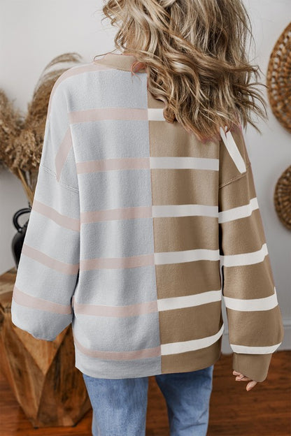 Lampasas Oatmeal & Grey Striped Sweater