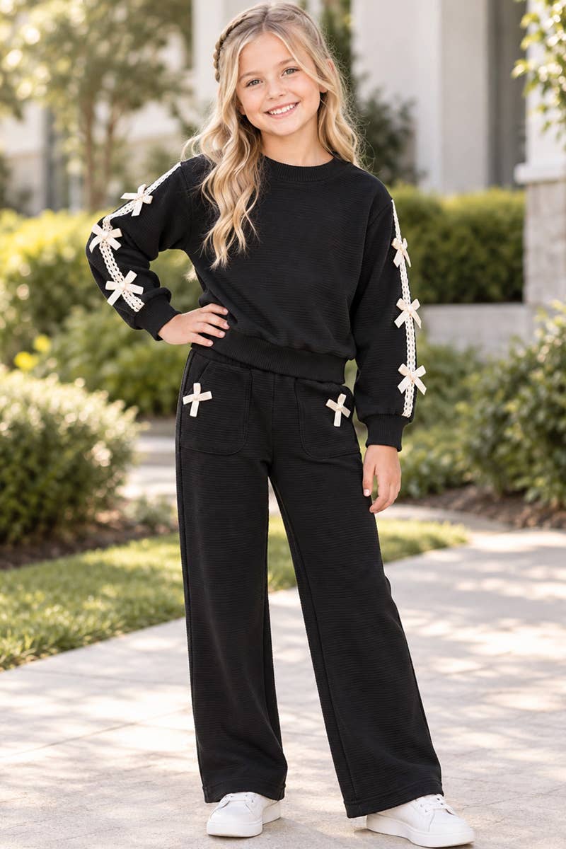 Girls Bow Pant Black Set