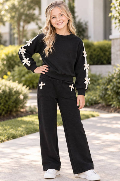 Girls Bow Pant Black Set