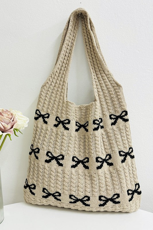 Cableknit Bow Shoulder Bag