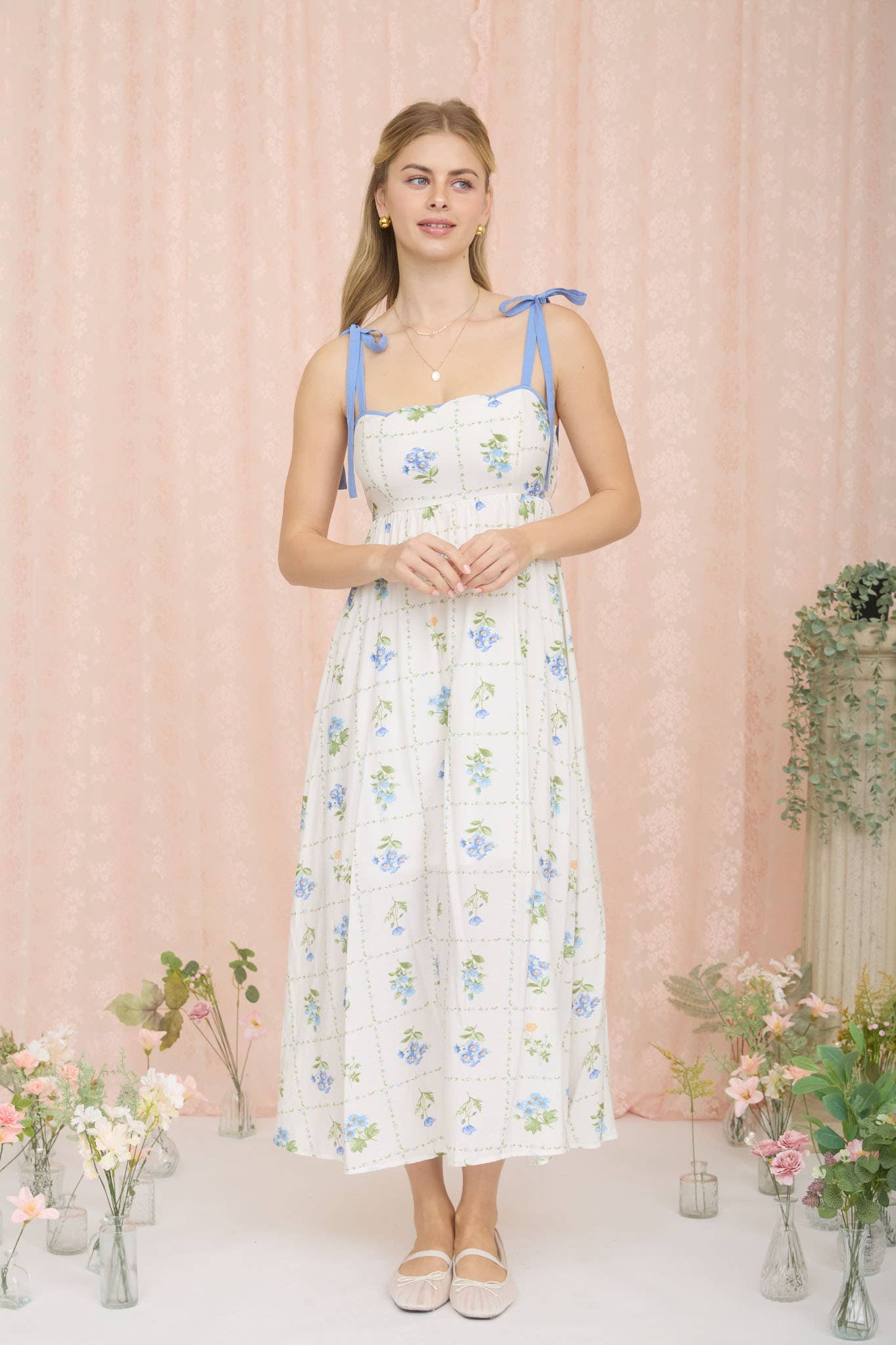 Wren Scalloped Tile Wildflower Blue Midi Dress